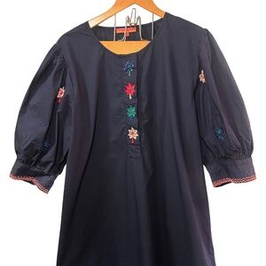 Women's Vilagallo 100% Cotton Navy Short Dress with Sequin Trees Size 50 / US 18